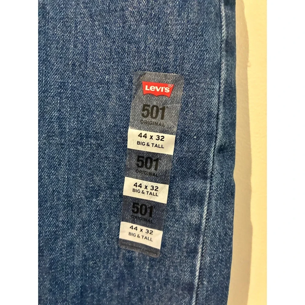 Levis 501 Original Mens Big and Tall Dark Wash Straight Leg Denim Jeans 44x32